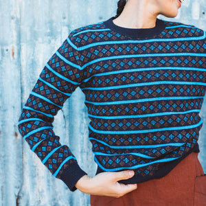 Jacquard Sweater - 100% Lambswool - Dark Navy (2-12y+)