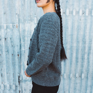 Women's Structure Cardigan - 100% Lambswool - Grey Melange (Teens-Womens S)