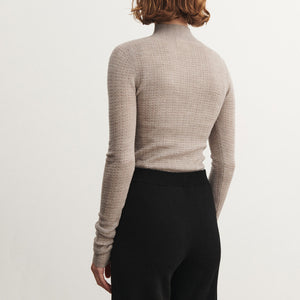 Women's High Neck Long Sleeve Pointelle Raglan Top - 100% Merino - Oat Melange (S-L) *Arriving 2026