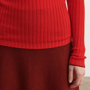 Women's High Neck Long Sleeve Rib Raglan Top - 100% Merino - Signal Red (S-L) *Arriving 2026