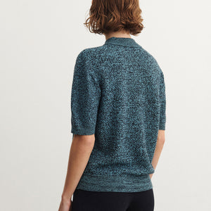 Women's Polo Tee - 100% Merino - Aqua/Navy Melange (S-L) *Arriving 2026