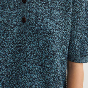 Women's Polo Tee - 100% Merino - Aqua/Navy Melange (S-L) *Arriving 2026