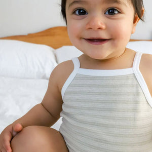 Baby Singlet Bodysuit - Undyed Organic Heirloom Cotton - Pique Stripe (0-24m)