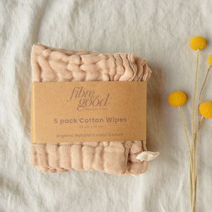 Muslin Wipes/Wash Cloths - Undyed Organic Heirloom Cotton (5 Pack)