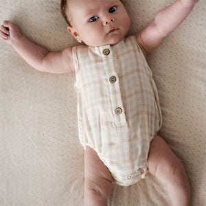 Baby Sleeveless Gingham Bodysuit - Undyed Organic Heirloom Cotton (6-24m)