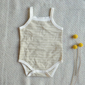 Baby Singlet Bodysuit - Undyed Organic Heirloom Cotton - Pique Stripe (0-24m)