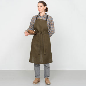 Linen Bistro Apron with Leather Strap
