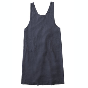 Women's Linen Cross Over Apron Dress - Charcoal Blue