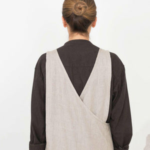 Women's Linen Cross Over Apron Dress - Natural