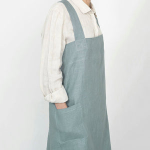 Women's Linen Square Cross Apron - Clair Sea Green
