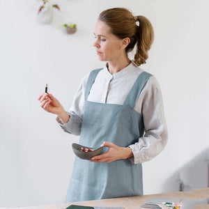 Women's Linen Square Cross Apron - Clair Sea Green