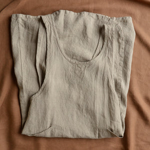 Women's Linen Cross Over Apron Dress - Natural