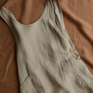 Women's Linen Cross Over Apron Dress - Natural