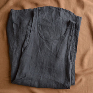 Women's Linen Cross Over Apron Dress - Charcoal Blue