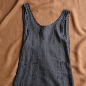 Women's Linen Cross Over Apron Dress - Charcoal Blue