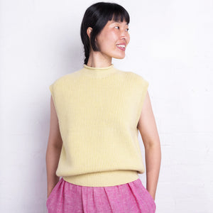Women's Knitted Vest - 100% Merino Wool - Light Yellow (S-M)