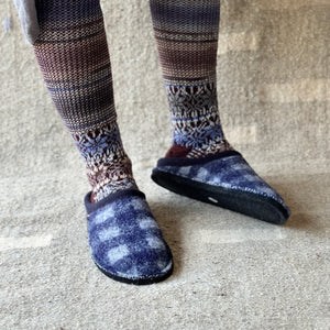 Boiled Wool Slippers - Flair Plaid - Ocean AW24 (Adults 36) *Last One!