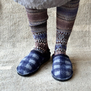 Boiled Wool Slippers - Flair Plaid - Ocean AW24 (Adults 36) *Last One!