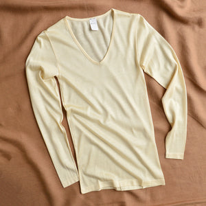 Women's Long Sleeve V-Neck Top - 100% Tussah Silk - Natural (XS-L)