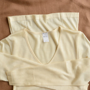 Women's Long Sleeve V-Neck Top - 100% Tussah Silk - Natural (XS-L)