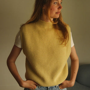 Women's Knitted Vest - 100% Merino Wool - Light Yellow (S-M)