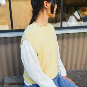 Women's Knitted Vest - 100% Merino Wool - Light Yellow (S-M)