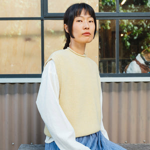 Women's Knitted Vest - 100% Merino Wool - Light Yellow (S-M)