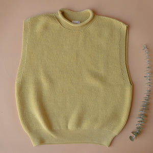 Women's Knitted Vest - 100% Merino Wool - Light Yellow (S-M)