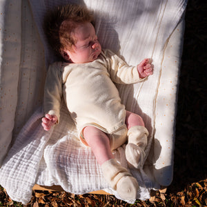 Baby Bodysuit Long Sleeve - Organic Wool/Silk - Natural (0-3yrs)