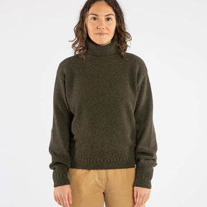 Womens Turtleneck Pullover - Organic Wool/Cotton - Olive (S, M, L)
