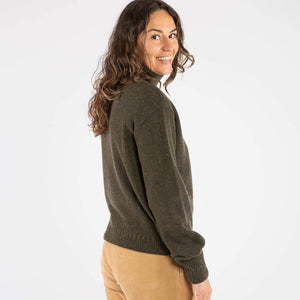 Womens Turtleneck Pullover - Organic Wool/Cotton - Olive (S, M, L)