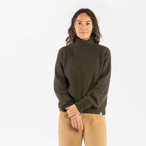 Womens Turtleneck Pullover - Organic Wool/Cotton - Olive (S, M, L)