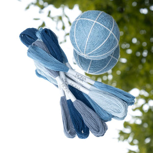 Plant Dyed Sashiko Embroidery and Mending Thread - 100% Cotton - Sky Collection (Set of 8)