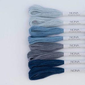 Plant Dyed Sashiko Embroidery and Mending Thread - 100% Cotton - Sky Collection (Set of 8)