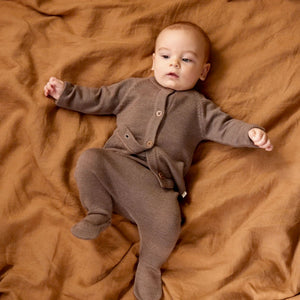Baby Knitted Footed Romper Pants - 100% Organic Merino - Cub Marl (0-3m) *Last One!