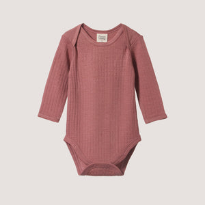 Pointelle Baby Body Longsleeve - 100% Organic Merino - Woodland Rose (0-3m) *Last Ones!