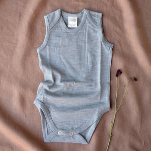 Baby Bodysuit Sleeveless - 100% Organic Merino - Light Grey (0-12m)