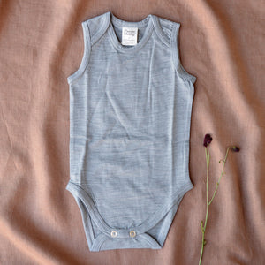 Baby Bodysuit Sleeveless - 100% Organic Merino - Light Grey (0-12m)