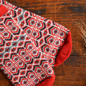 Jacquard Ankle Socks - Merino Wool - Darlana Red (Adults 38-45)