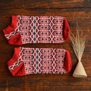 Jacquard Ankle Socks - Merino Wool - Darlana Red (Adults 38-45)