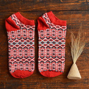 Jacquard Ankle Socks - Merino Wool - Darlana Red (Adults 38-45)
