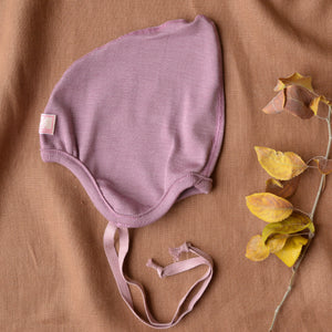 Baby Wool/Silk Pixie Hat with Ties - Rose (premmie-12m) *Last ones