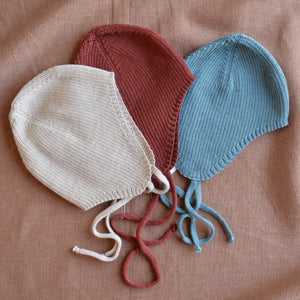 Baby Knitted Wool/Silk Bonnet with Ties - Mio (premmie-6m)