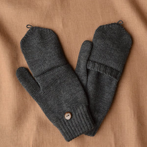 Adults Button Back Mittens - 100% Organic Merino Wool - Cacao (L) *Last Ones