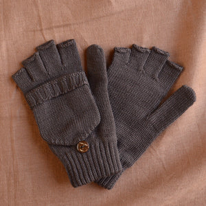 Adults Button Back Mittens - 100% Organic Merino Wool - Cacao (L) *Last Ones