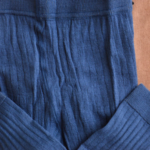 Ribbed Footless Tights in Organic Merino/Cotton - Denim (4-6y) *Last Pair