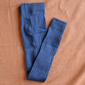 Ribbed Footless Tights in Organic Merino/Cotton - Denim (4-6y) *Last Pair