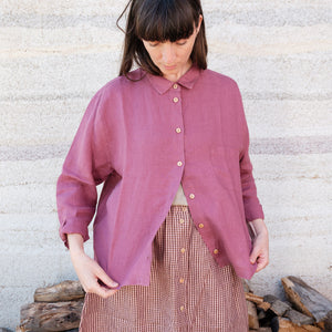 Shirt Blouse - 100% Linen - Blackberry (Women's S-L)