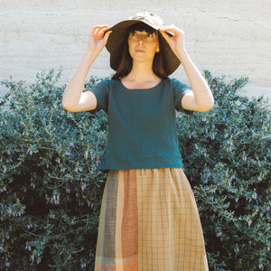 Cross Stitch Pieces Top - 100% Indian Cotton Muslin - Viridian Blue (Women S-L)