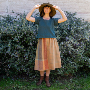 Patchwork Pocket Skirt - 100% Hand Loomed Heirloom Cotton with Plant Dyes (Women S-L)